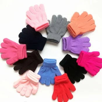 Эластичные зимние перчатки для детей, красочные и теплые вязаные перчатки, унисекс, перчатки с полными пальцами, забавные и теплые перчатки для детей